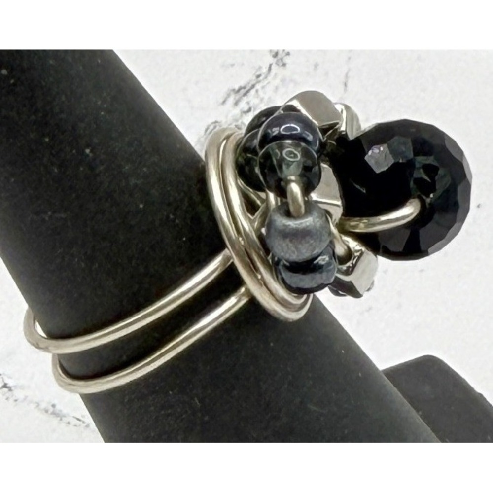 Black Faceted Glass Statement Ring Chunky Modern Cocktail Ring